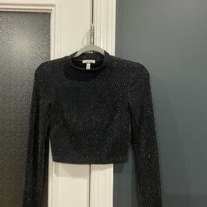 Forever New Glittering Black Long Sleeve Crop Top